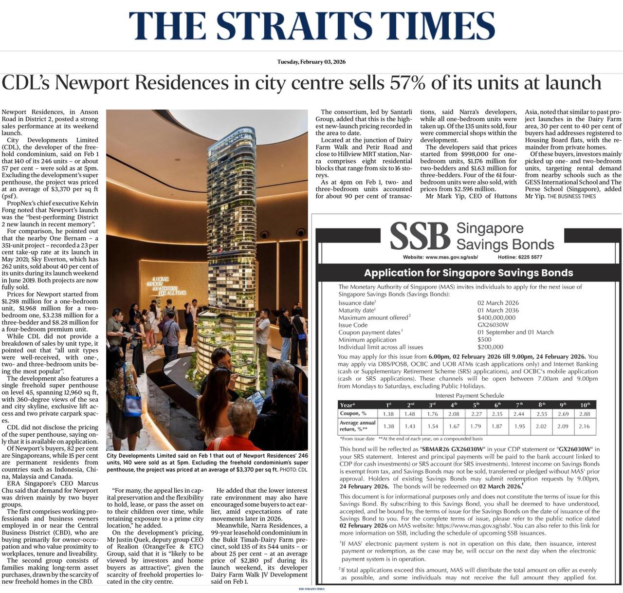 The Straits Times: CDL's Newport Residences