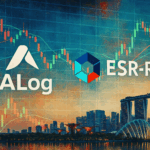 ALog and ESR-Reit logos over stock charts and Singapore skyline, symbolizing merger updates and valuation changes