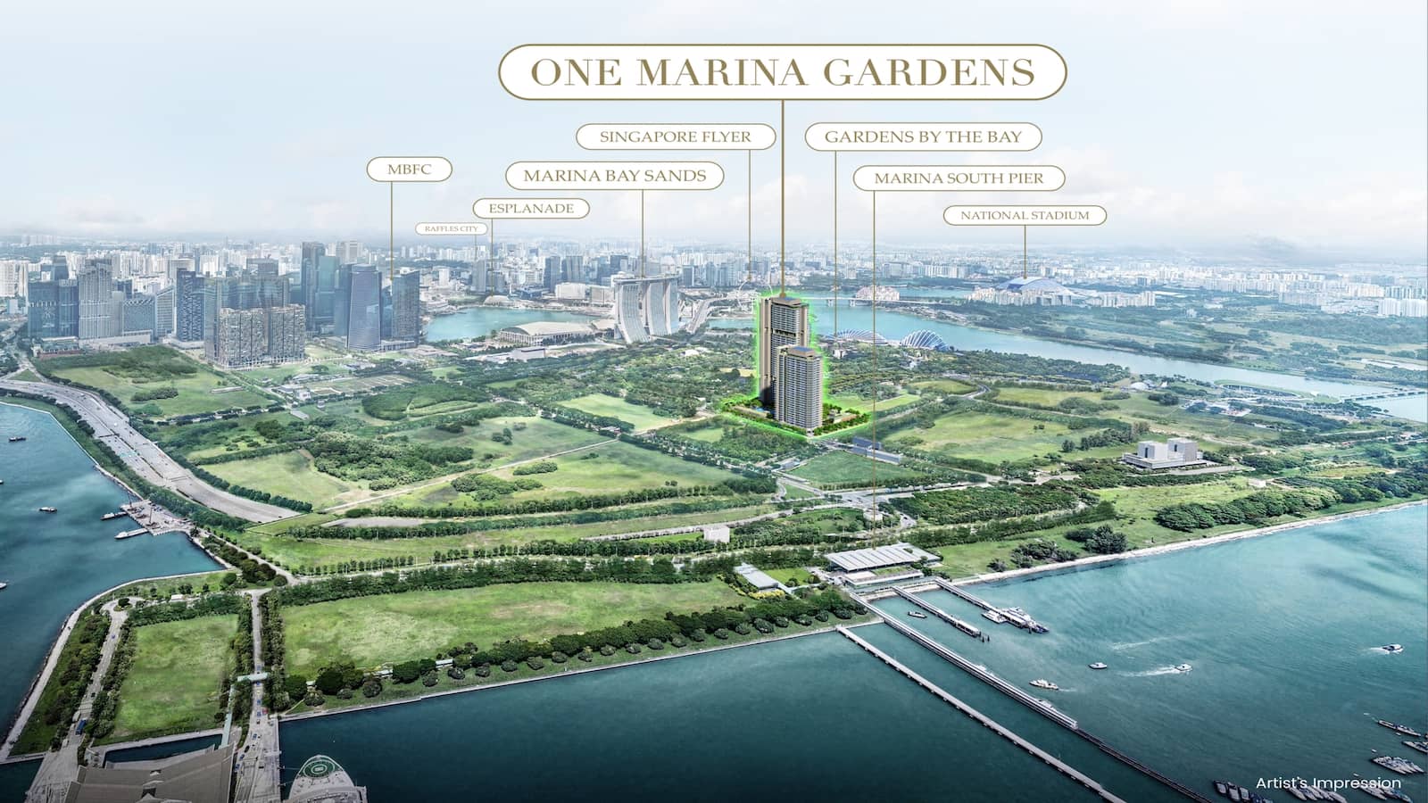 One Marina Gardens Artist Impression Aerial View With Description