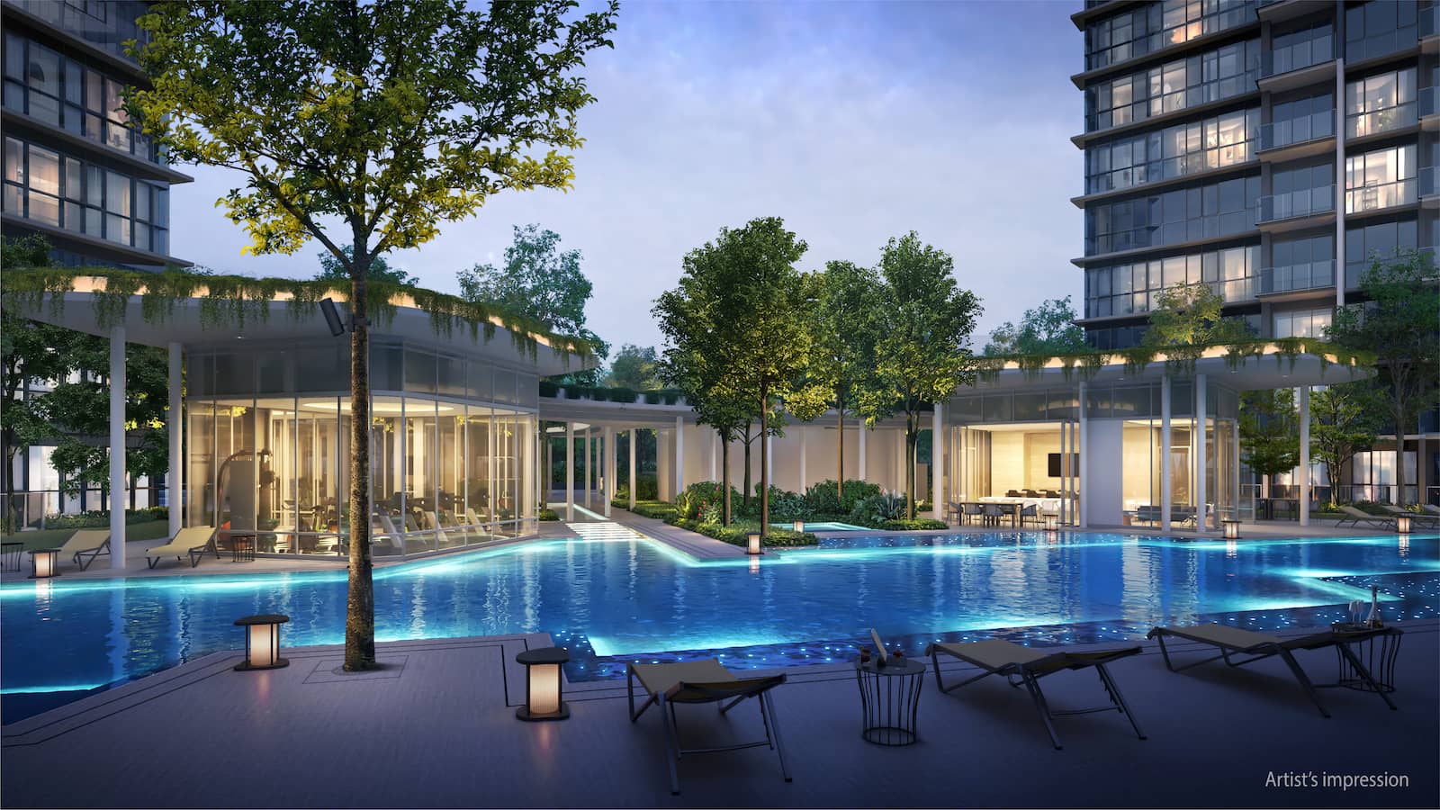 LakeGarden Residences Artist Impression Pool View Night