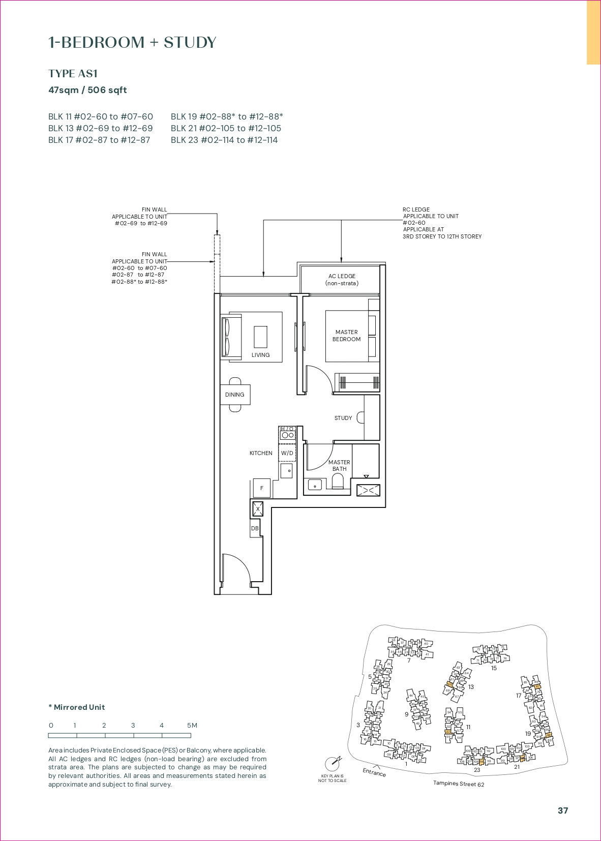 Parktown Residence 1-Bedroom plus Study Floor Plan - 506 sqft
