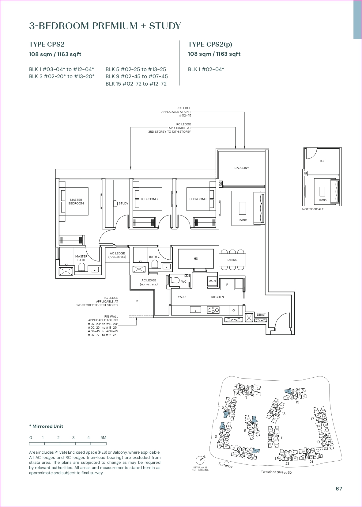 Parktown Residence 3-Bedroom Premium plus Study Floor Plan - 1,163 to 1,184 sqft