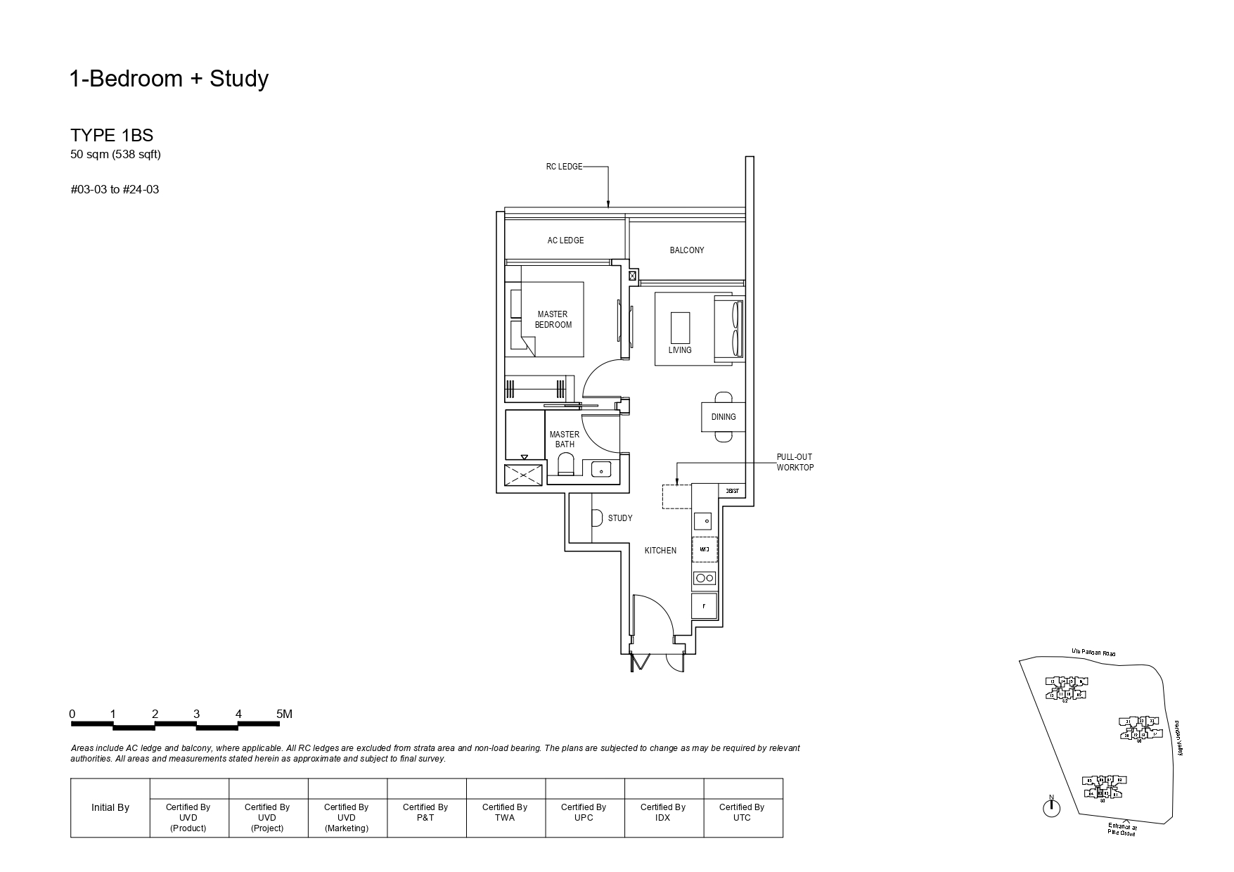 1 Bedroom Plus Study - Pinetree Hill Floor Plan