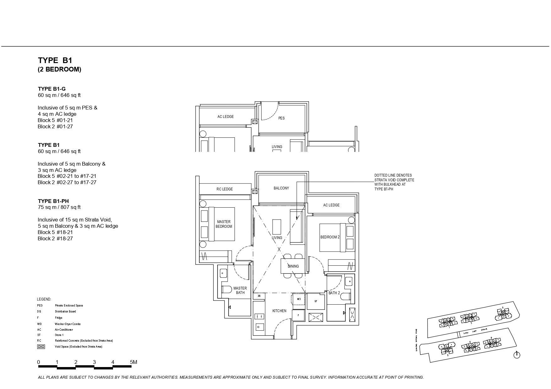 The Continuum Type B1 2-Bedroom Floor Plan with balcony and AC ledge