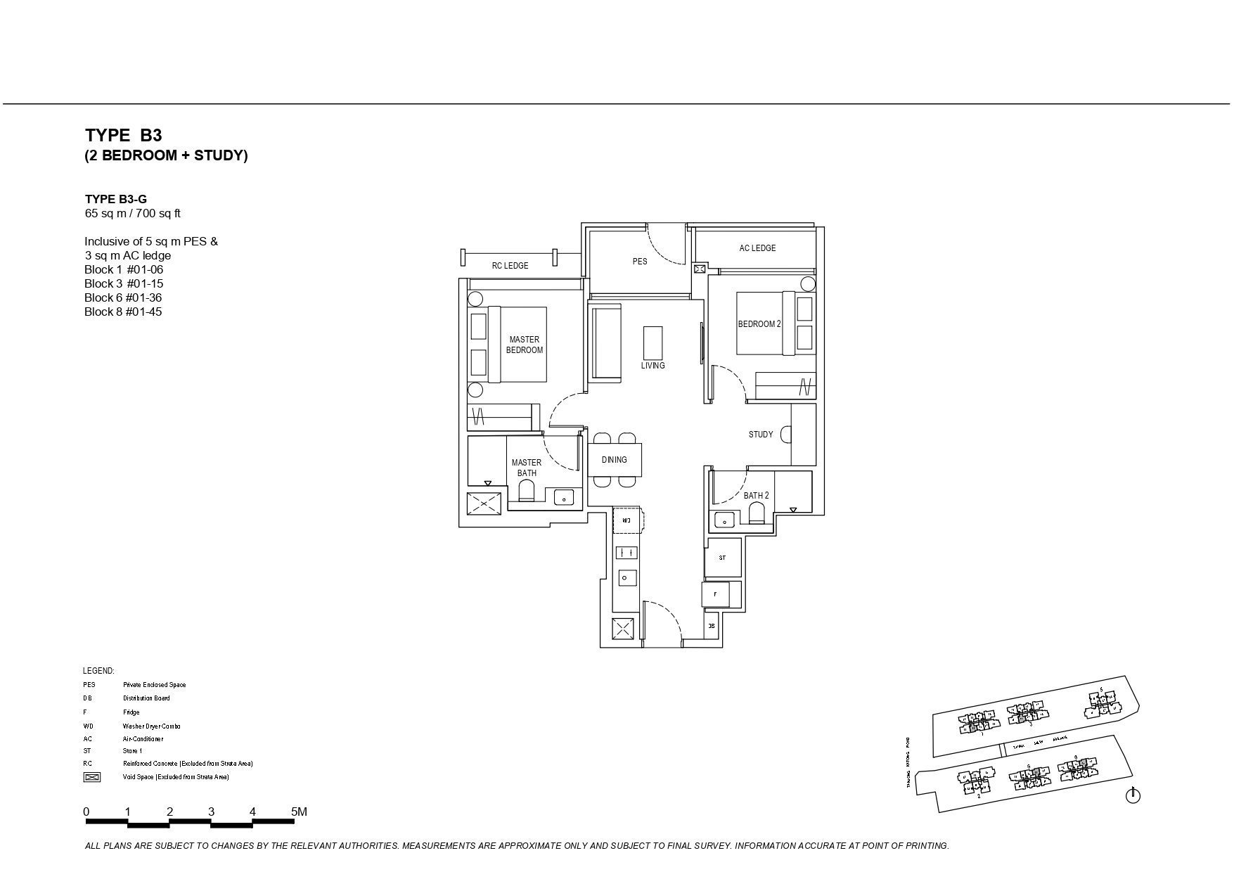 The Continuum Type B3 2-Bedroom + Study Floor Plan with PES