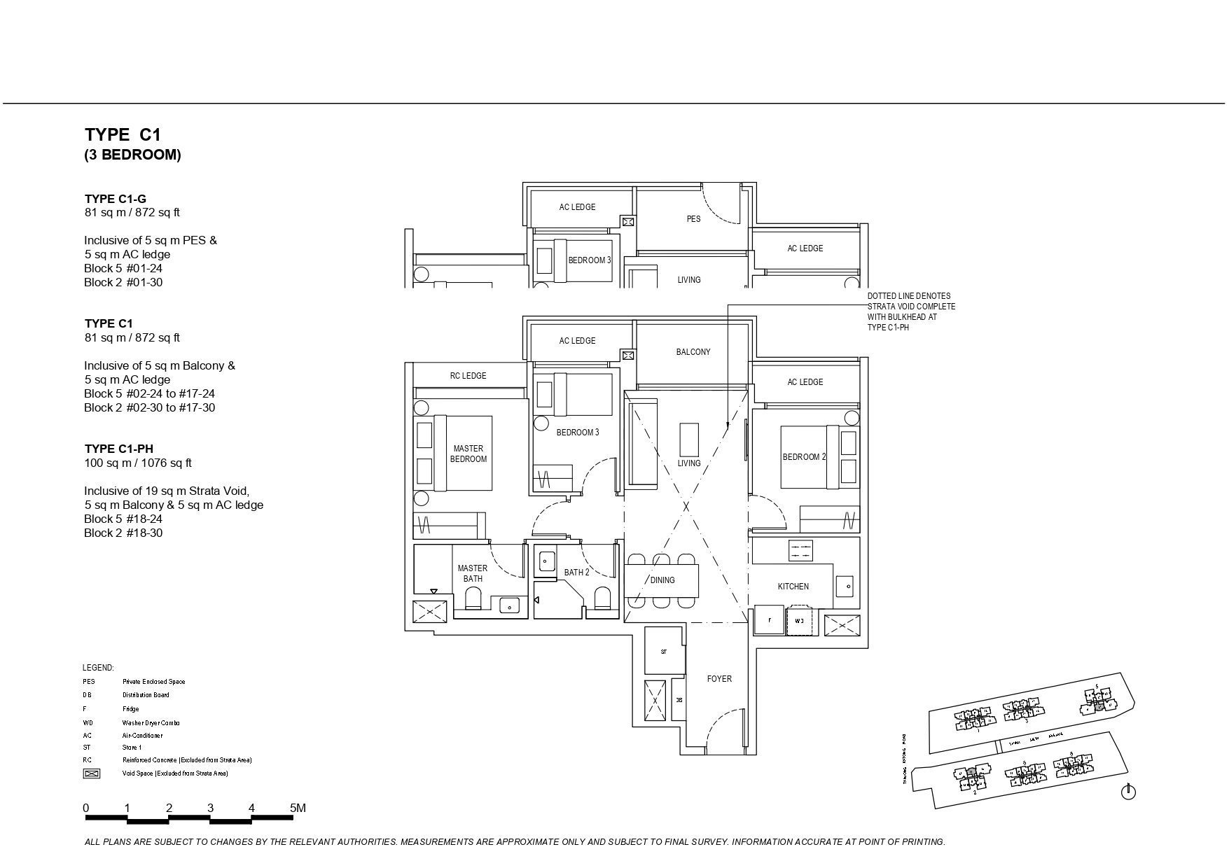 The Continuum Type C1 3-Bedroom Floor Plan with balcony or PES