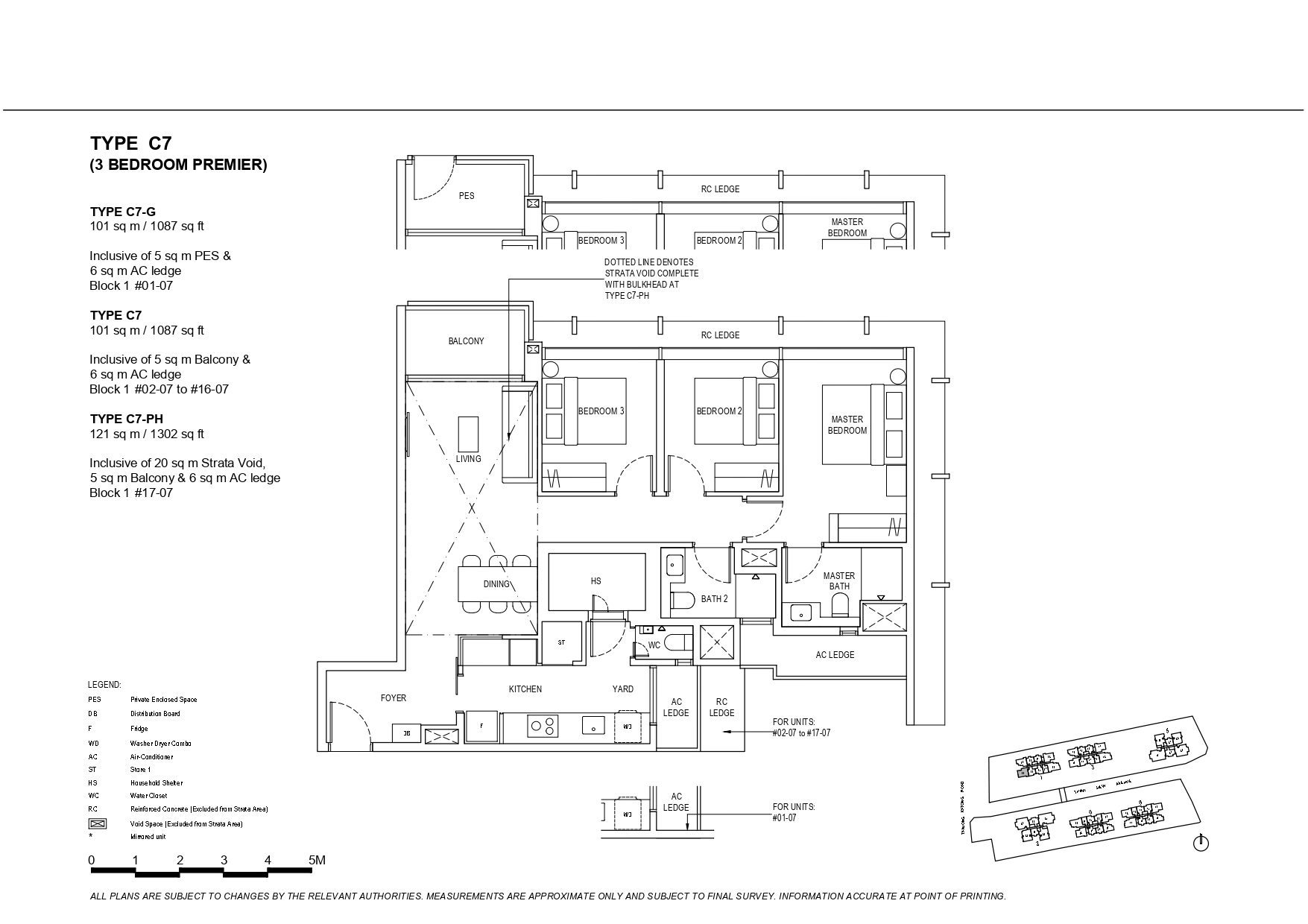 The Continuum Type C7 3-Bedroom Premier Floor Plan with balcony and AC ledge