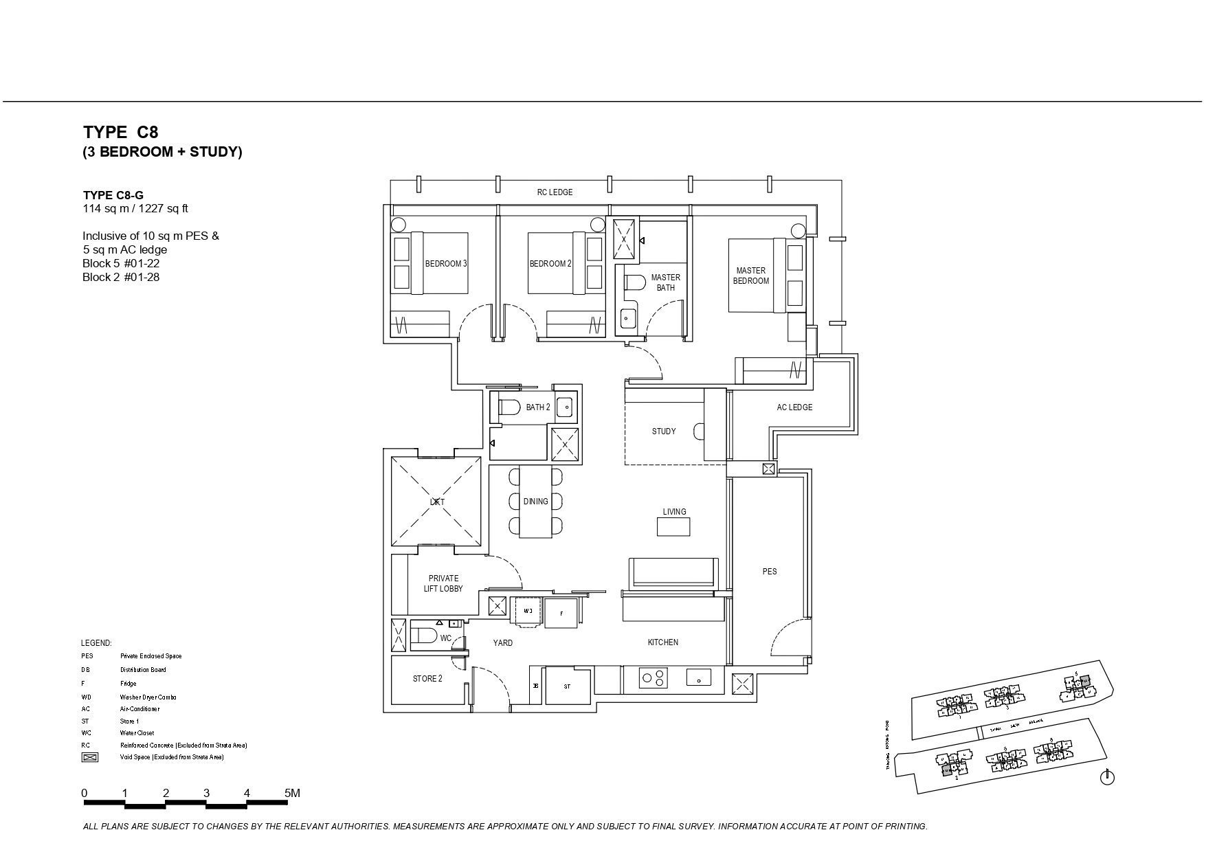 The Continuum Type C8-G 3-Bedroom + Study Floor Plan with PES