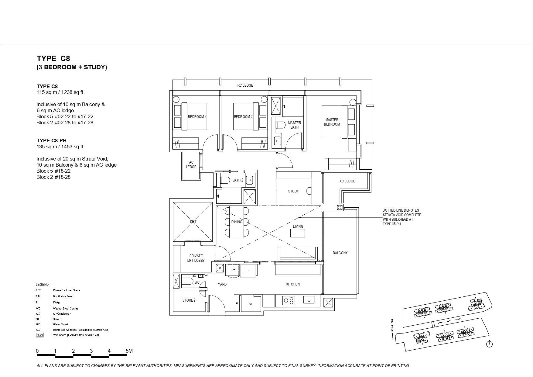 The Continuum Type C8 3-Bedroom + Study Floor Plan with balcony or strata void