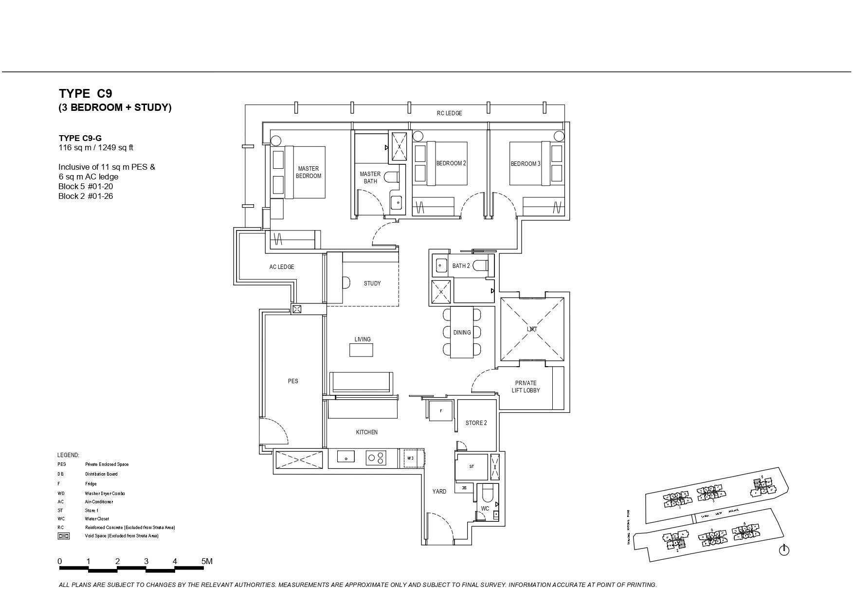 The Continuum Type C9-G 3-Bedroom + Study Floor Plan with PES