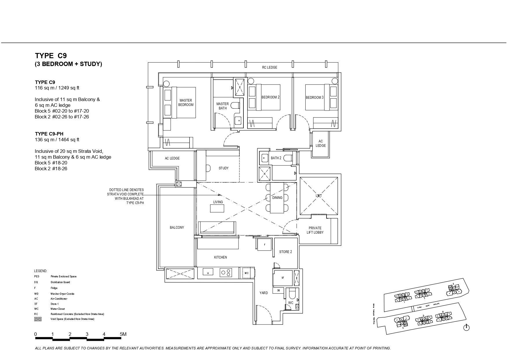 The Continuum Type C9 3-Bedroom + Study Floor Plan with balcony and strata void