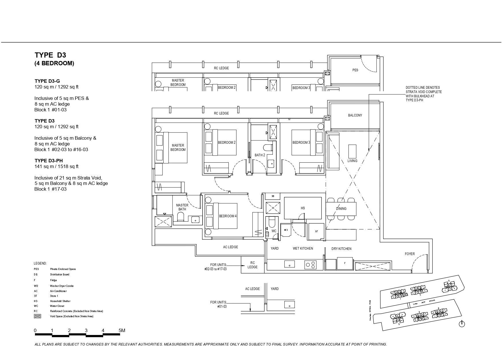 The Continuum Type D3 4-Bedroom Floor Plan with balcony and AC ledge