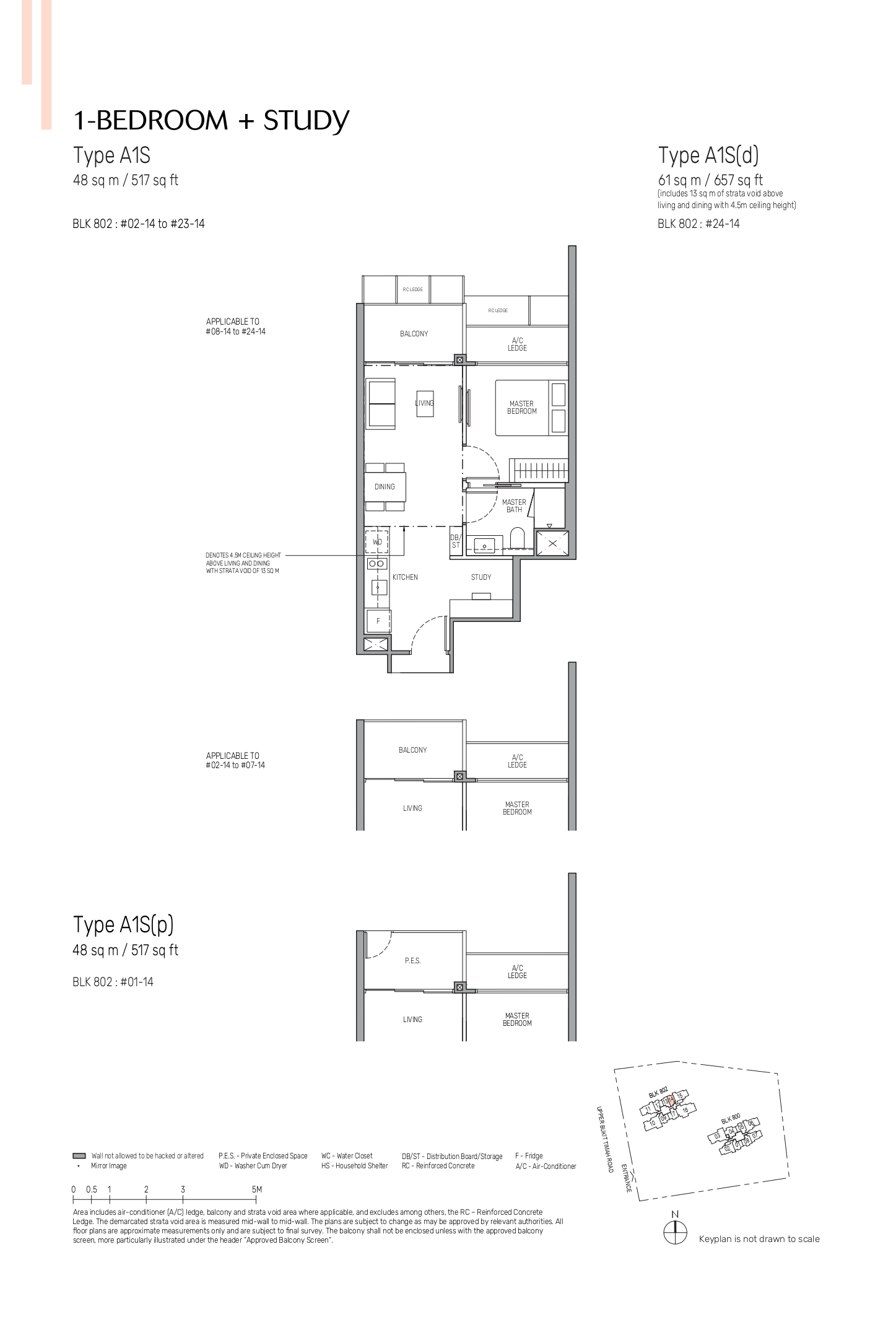 The Myst 1-Bedroom + Study Floor Plan showing Type A1S, A1S(p), and A1S(d) configurations.