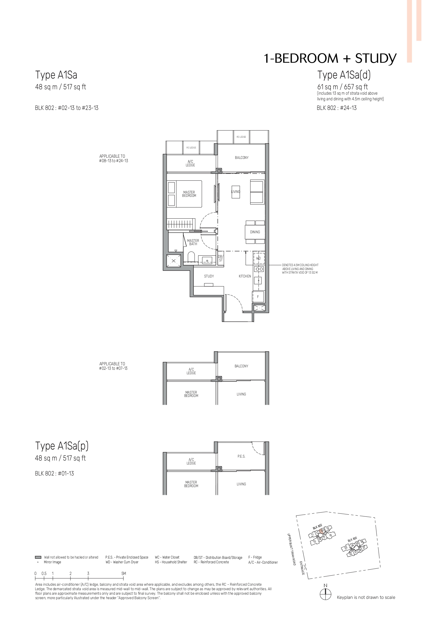 The Myst 1-Bedroom + Study Floor Plan featuring Type A1Sa and A1Sa(p) configurations.