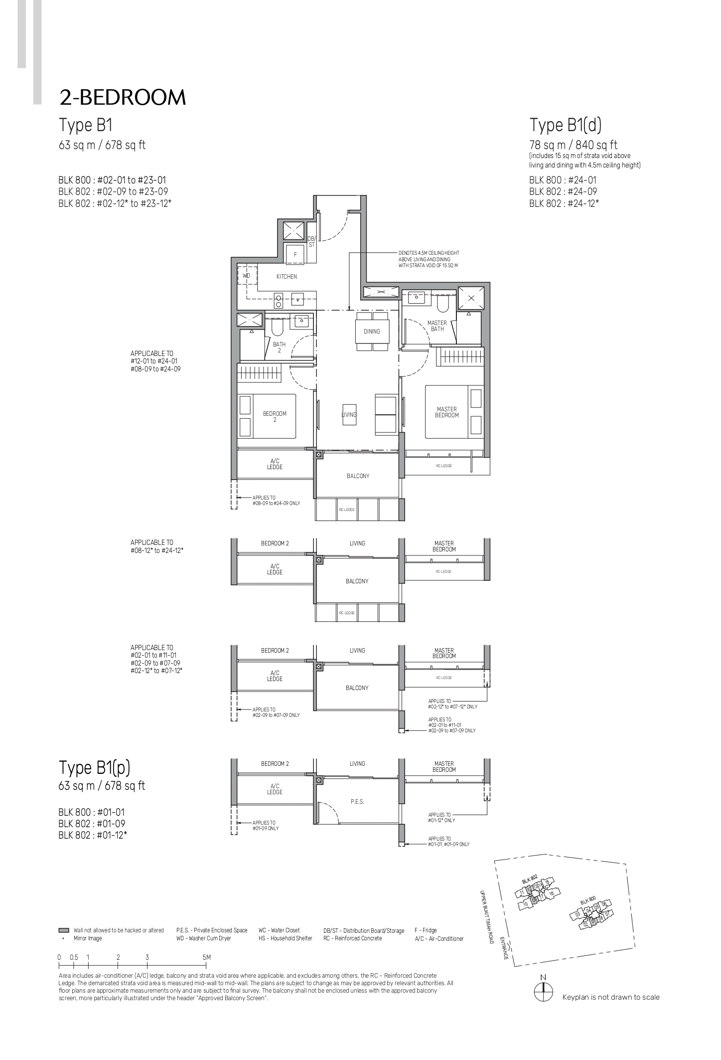 The Myst 2-Bedroom Floor Plan displaying Type B1 and B1(p) options with balcony.