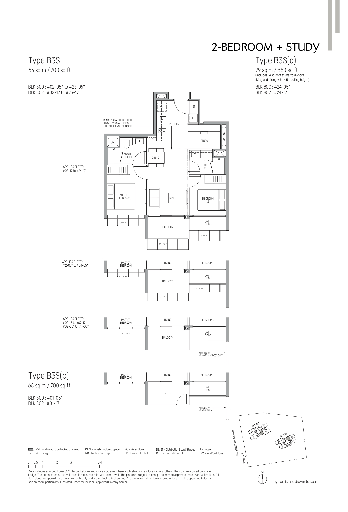 The Myst 2-Bedroom + Study Floor Plan showing Type B3S, B3S(d), and B3S(p) variants.