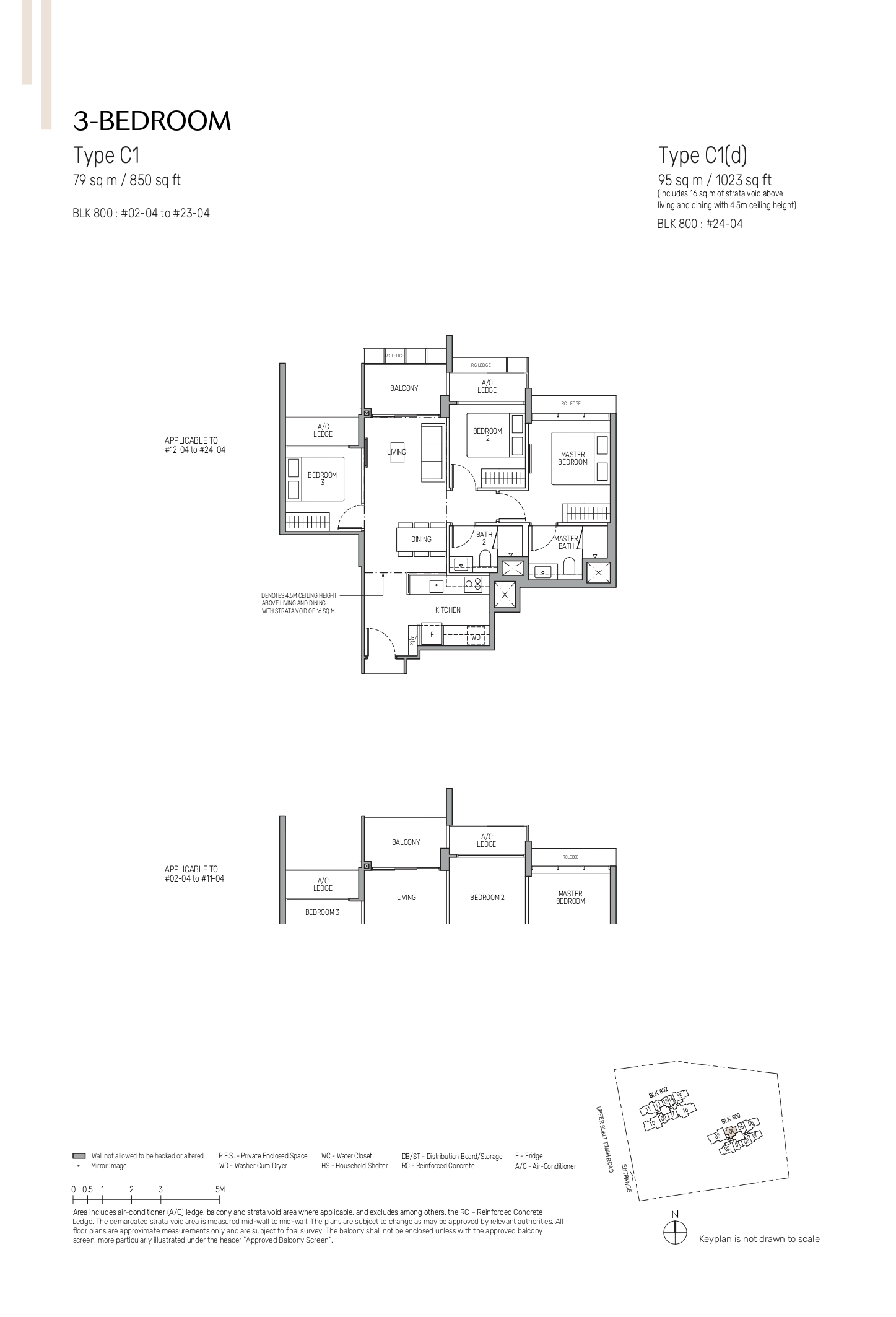 The Myst 3-Bedroom Floor Plan for Type C1 and penthouse variant C1(d).