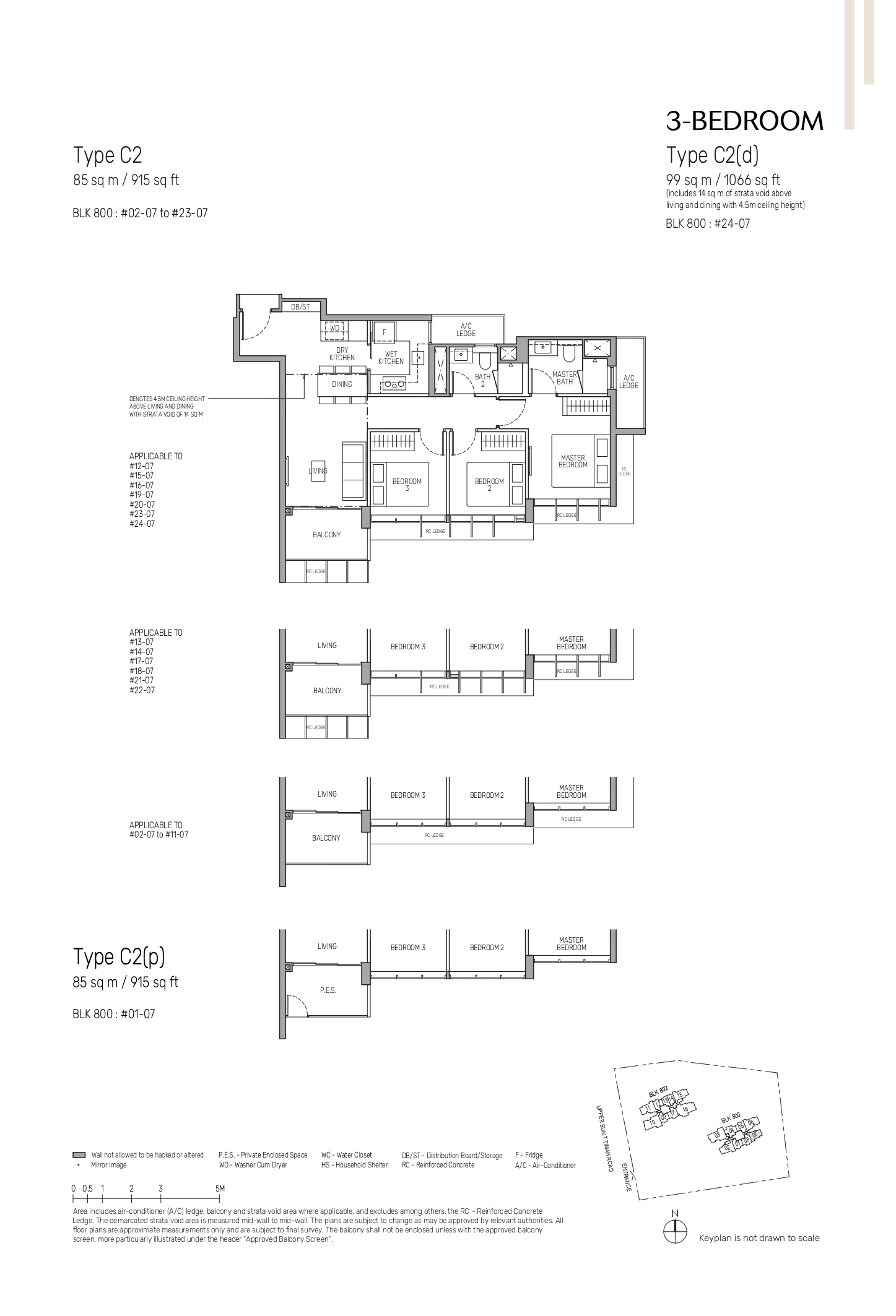 The Myst 3-Bedroom Floor Plan for Type C2, C2(p), and top floor unit C2(d).