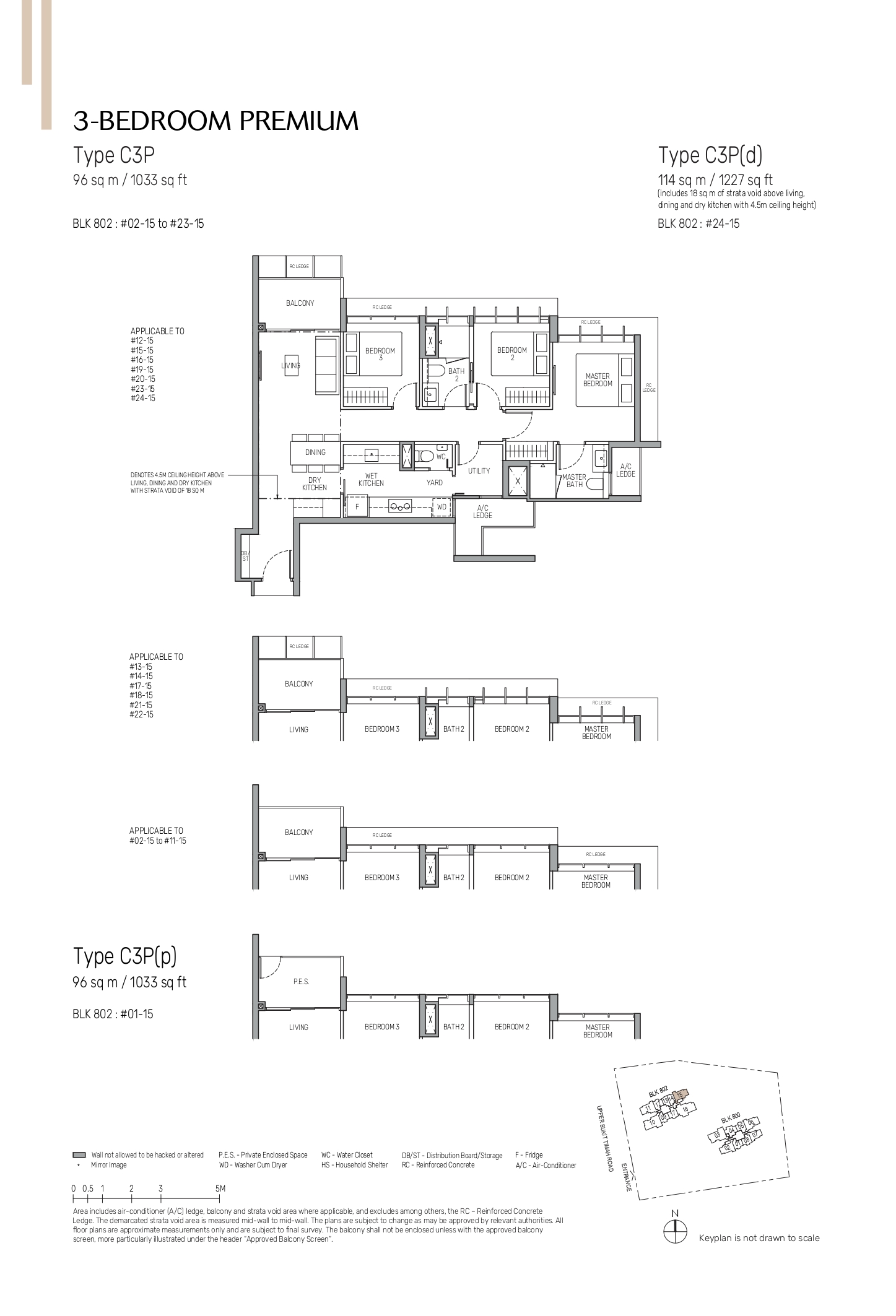 The Myst 3-Bedroom Premium Floor Plan showcasing Type C3P, C3P(p), and C3P(d).